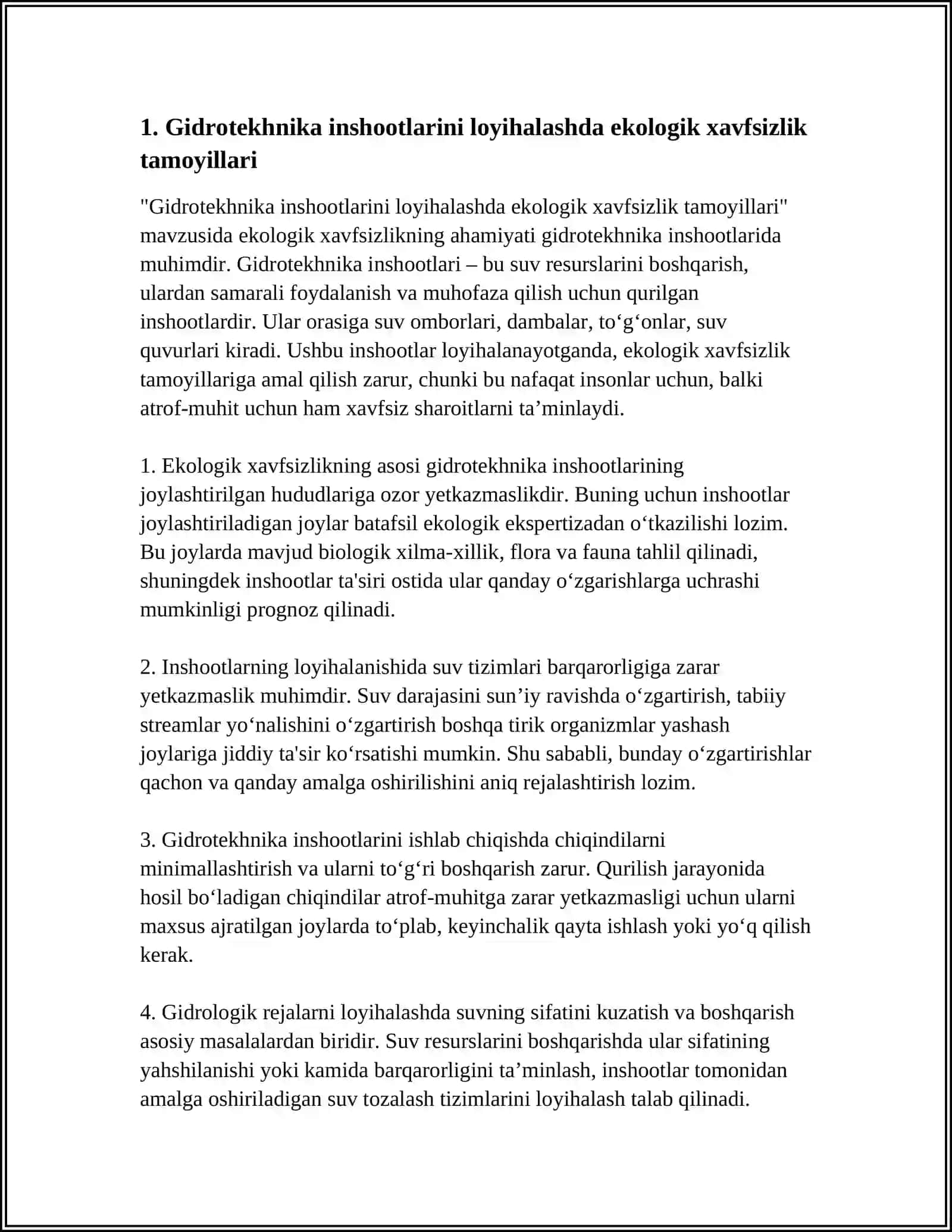 EKOLOGIK XAVFSIZLIKNI TA'MINLASH UCHUN GIDROTEXNIKA INSHOOTLARIDAGI KONSTRUKTIV CHORALAR 3