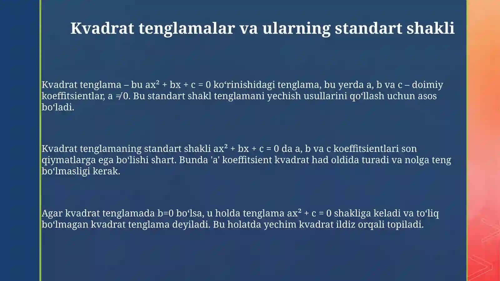 Kvadrat tenglamalar 3