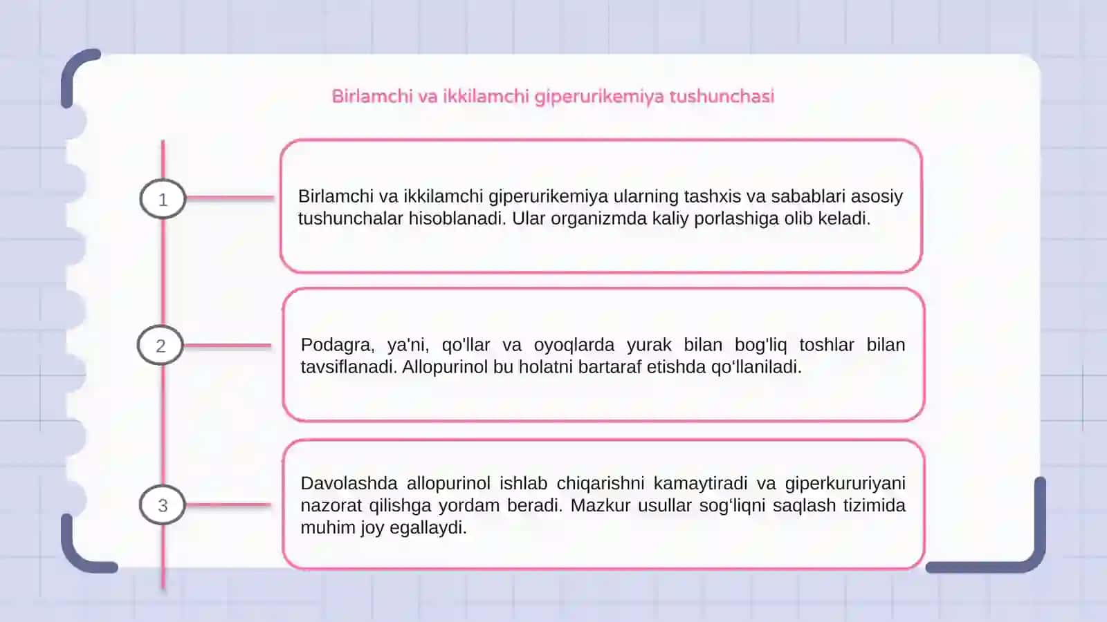 Birlamchi va ikkilamchi giperurikemiya, podagra va ularni allopurinol bilan davolash 3