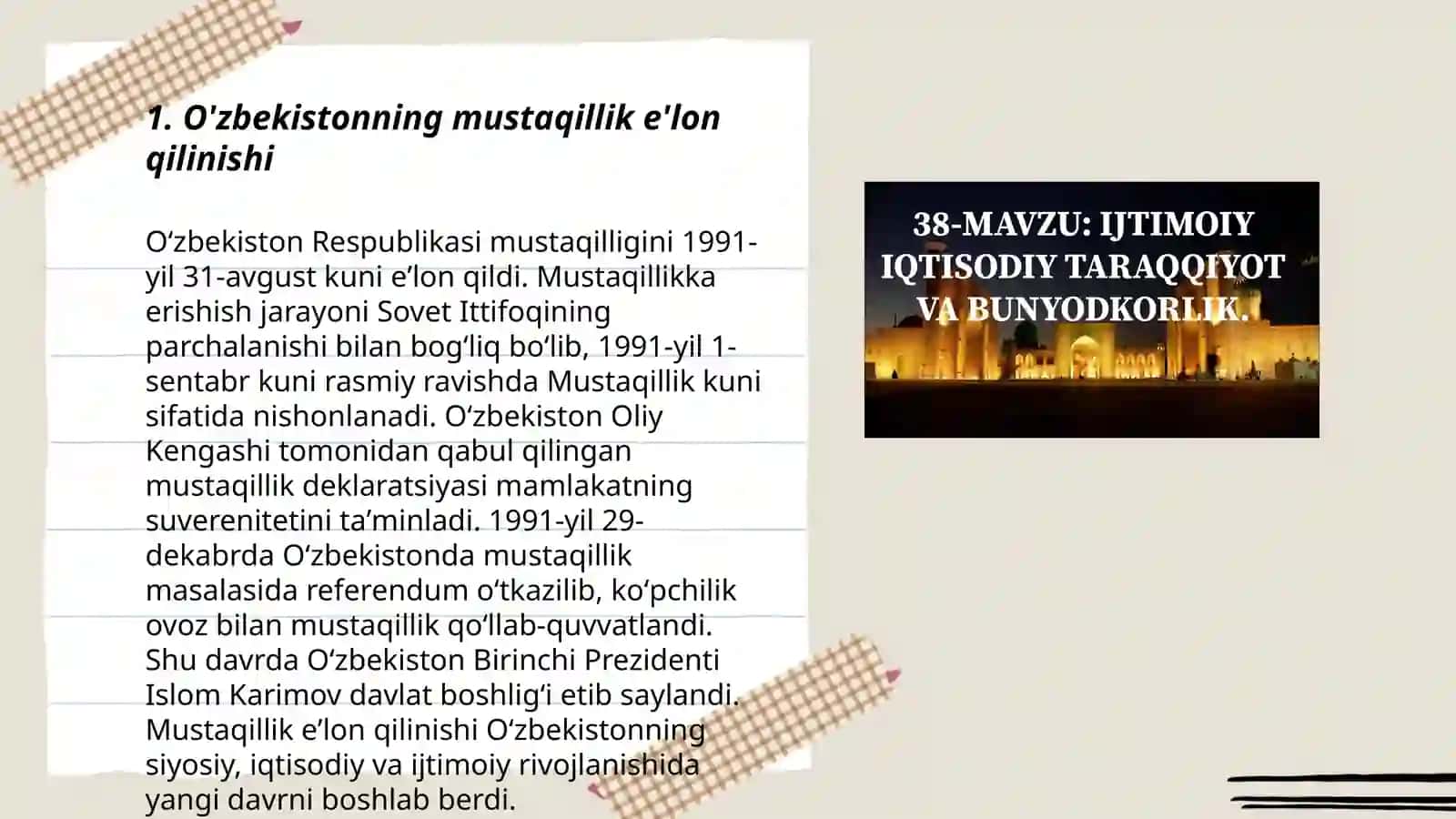 O'zbekistonning òziga xos istiqlol va taraqqiyot yòli 3
