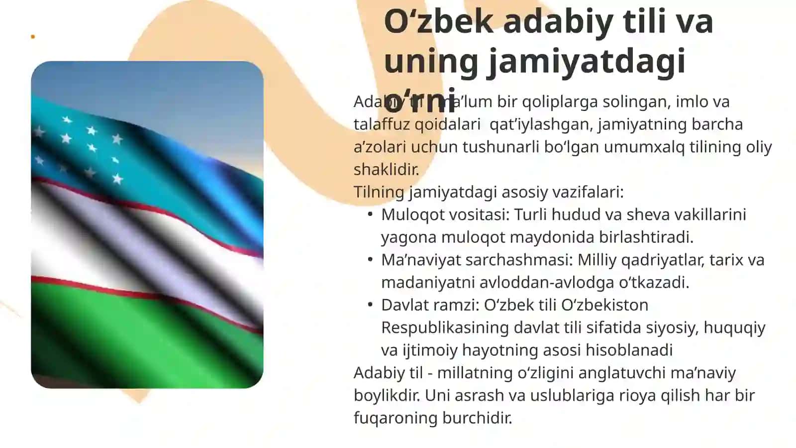 O‘zbek adabiy tilida nechta uslub bor va qaysi uslubda rasmiy hujjat ishlari olib boriladi? 3