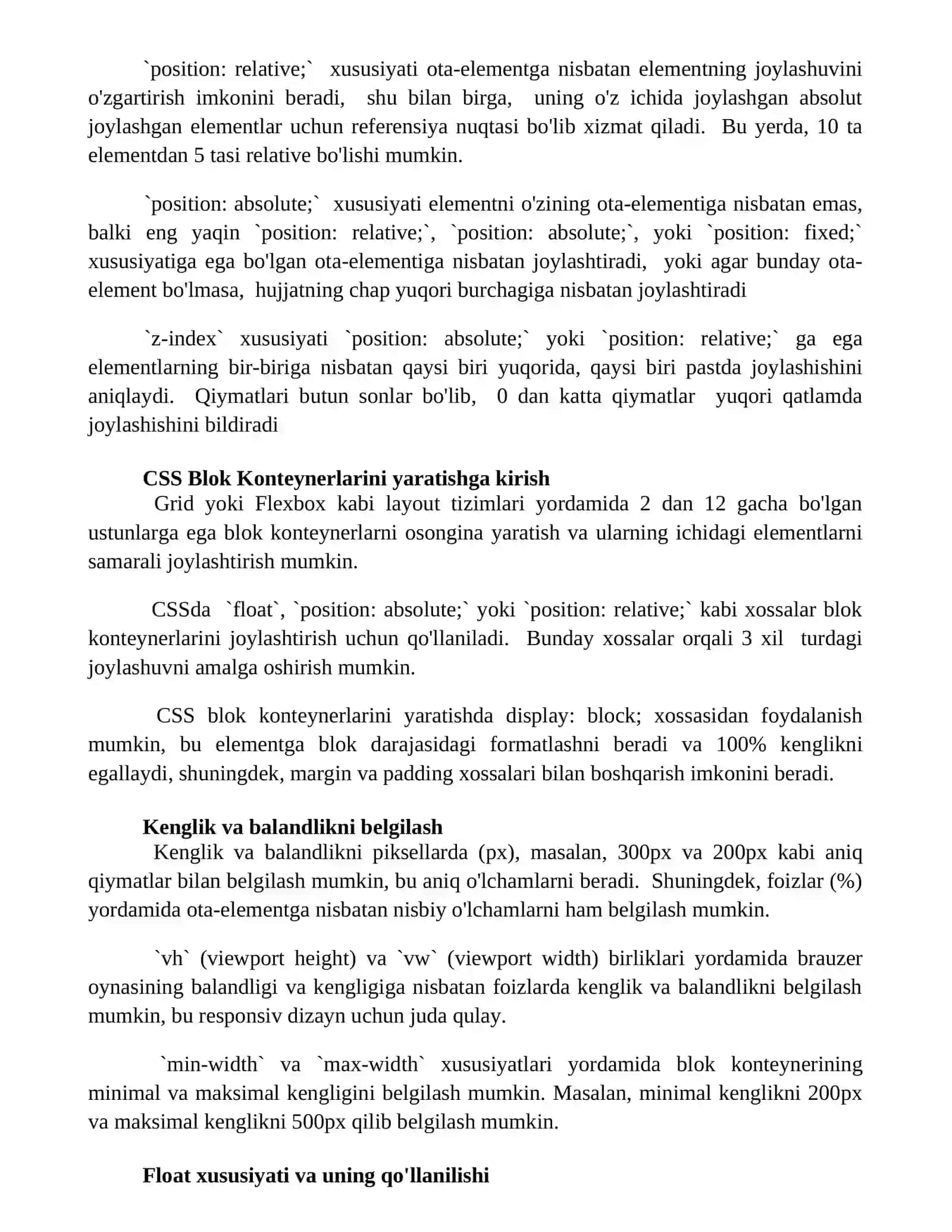 CSS blok konteynerlarini yaratish va ularga stil berish 3