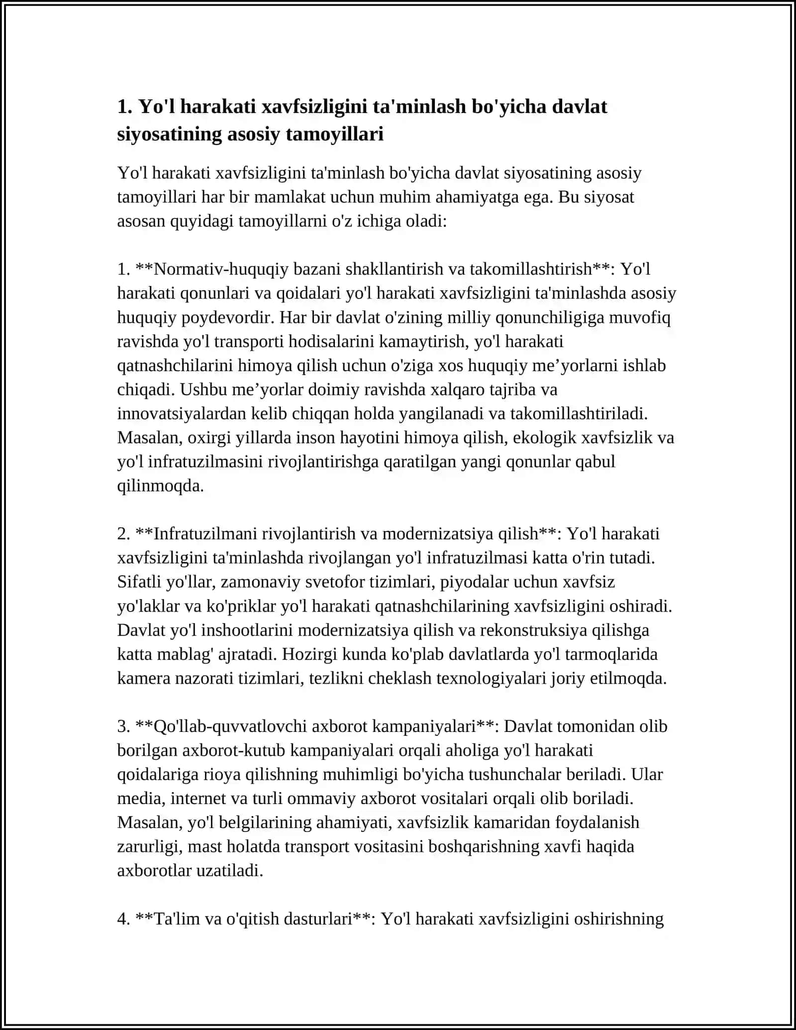 YUL VA YUL INSHOTLARINI LOYIXALASH, REKONSTRUKSIYA QILISH, TAMIRLASH VA EKSPLUATATSIYA QILISHDA YUL XARAKATI XAFSIZLIGINI TAMINLASH SOXASIDAGI DAVLAT SIYOSATI 3
