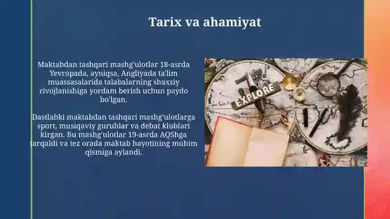 Tarix bo'yicha sinfdan tashqari olib boriladigan ishlar 3