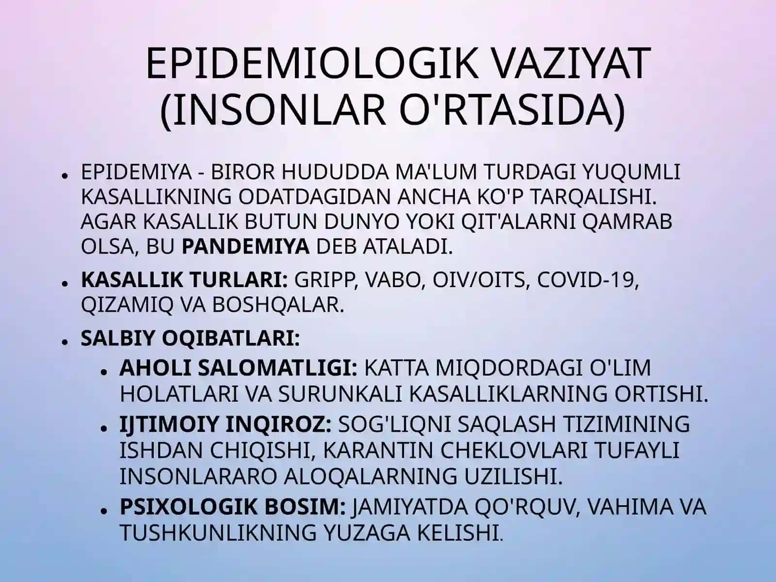 Epidemiologik, epizootik va epifitotik vaziyatlar ularning salbiyo qibatlari 3