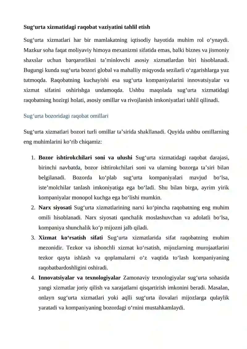 Sug’urta xizmatidagi raqobat vaziyatini tahlil etish 3