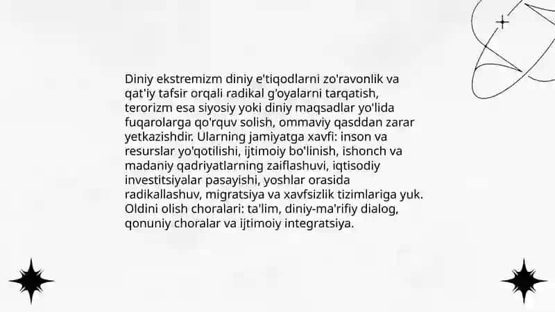 Diniy ekstrimizm va terarizmning jamiyatga xavfi 3