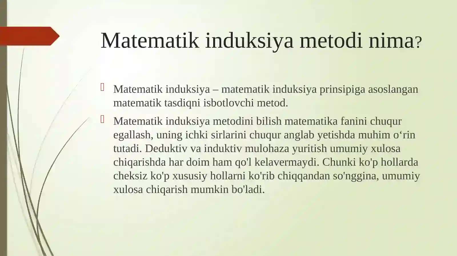 Matematik induksiya metodini qo’llashga oid misollar yechish 3