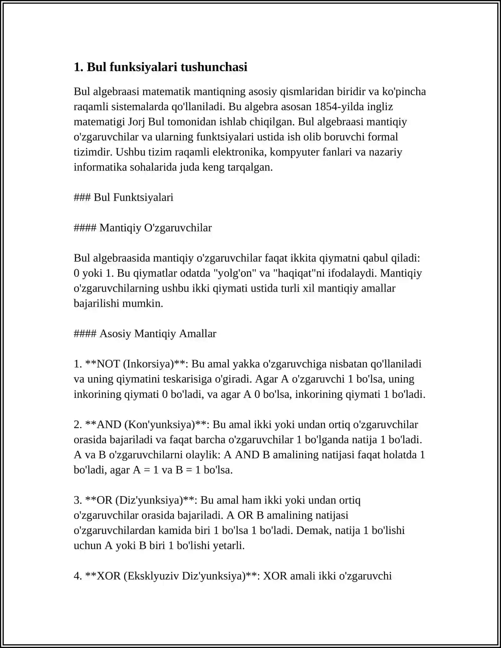 BUL FUNKSIYALARI VA ULARNING SONI.BUL ALGEBRASI QONUNLARI 3