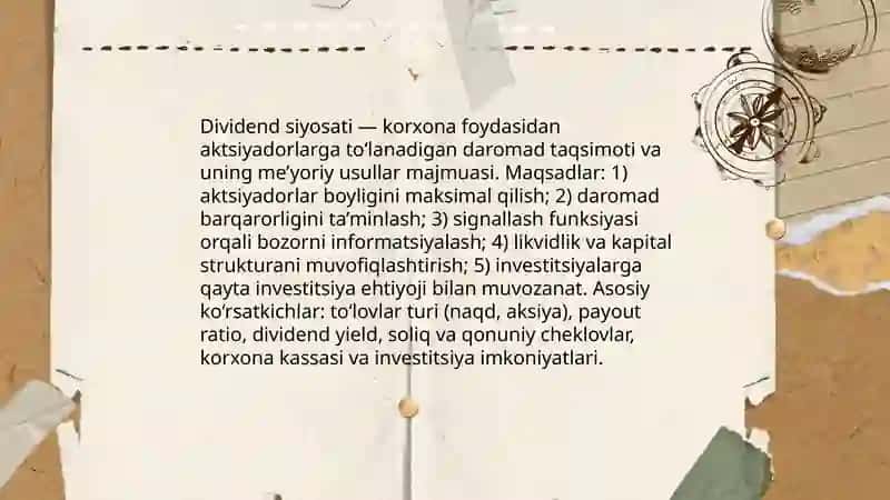 Dividend siyosati va ichki moliyalashtirish 3