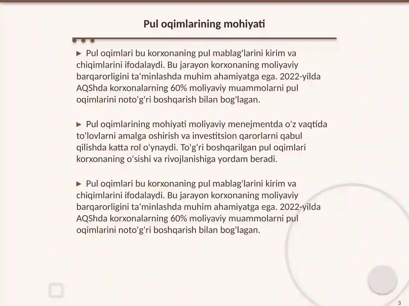 Pul oqimlarining modellari va xalqaro amaliyot mavzusida 3