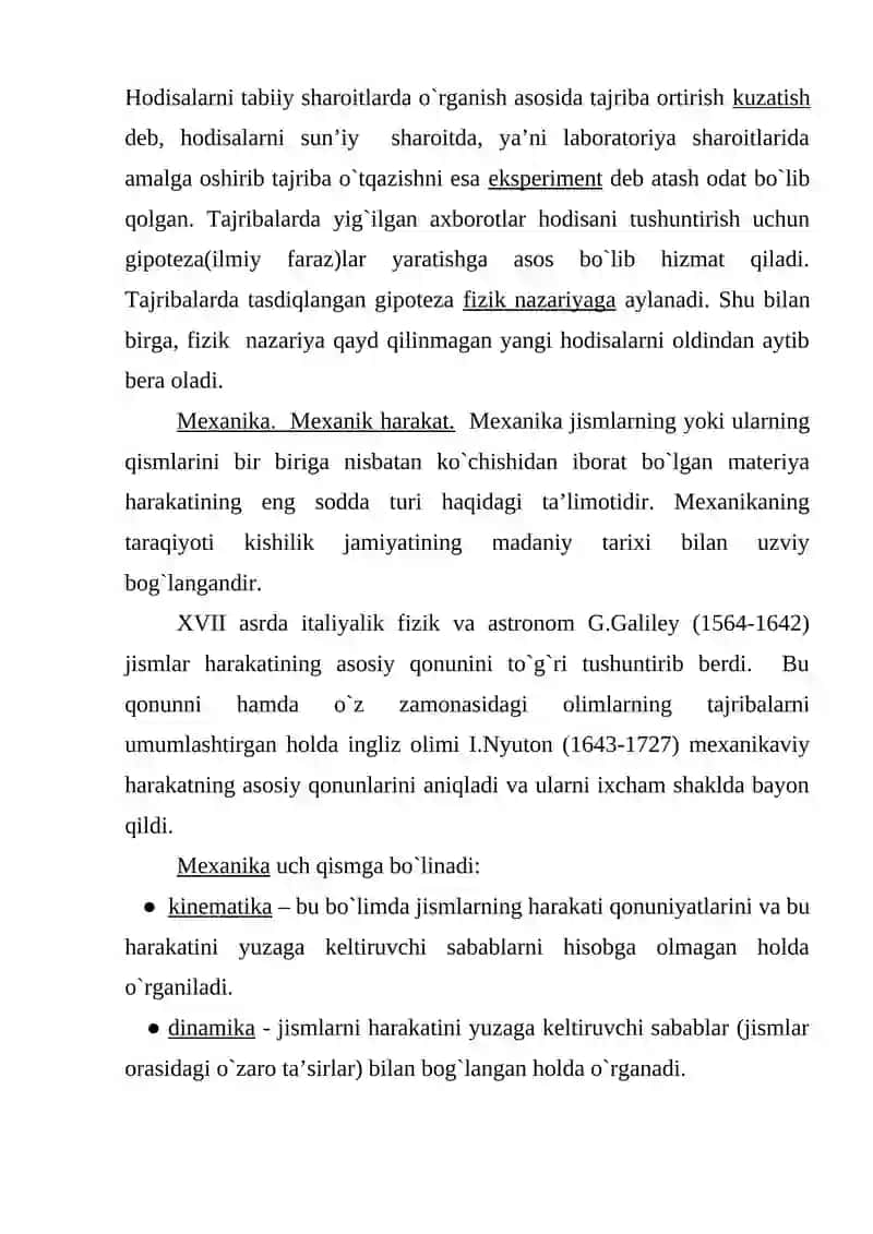Fizika fani va uni boshqa fanlar bilan bog`liqligi 3