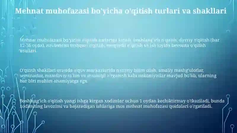 Mehnatni muhofaza qilish bo'yicha o'qitish va bilimlarni tekshirish 3