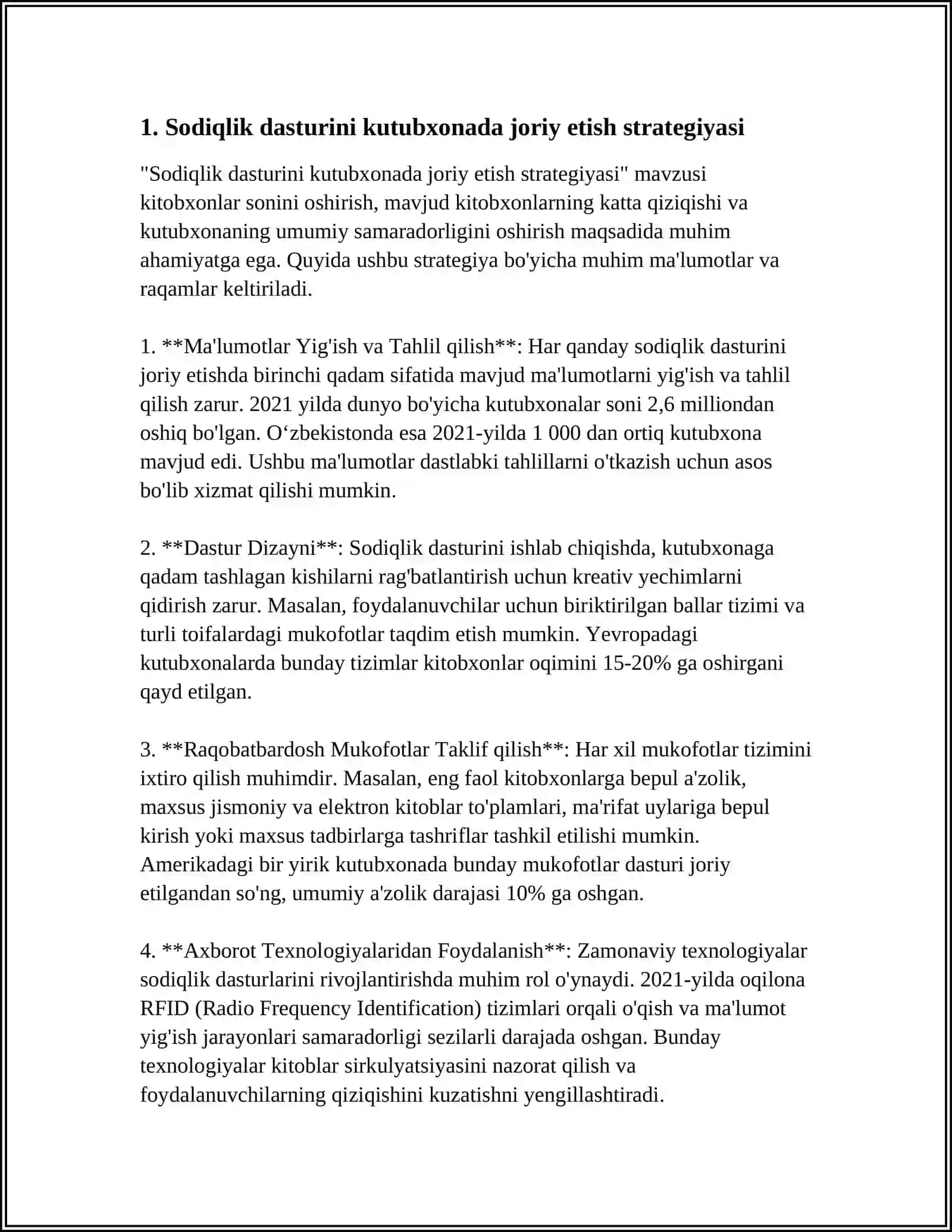 Sodiqlik dasturini kutubxonada joriy etish strategiyasi 3