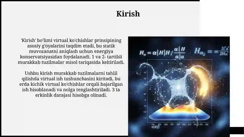Murakkab konstruksiyaning tayanch reaksiyalarini mumkin bo‘lgan ko‘chishlar prinsipi yordamida 3