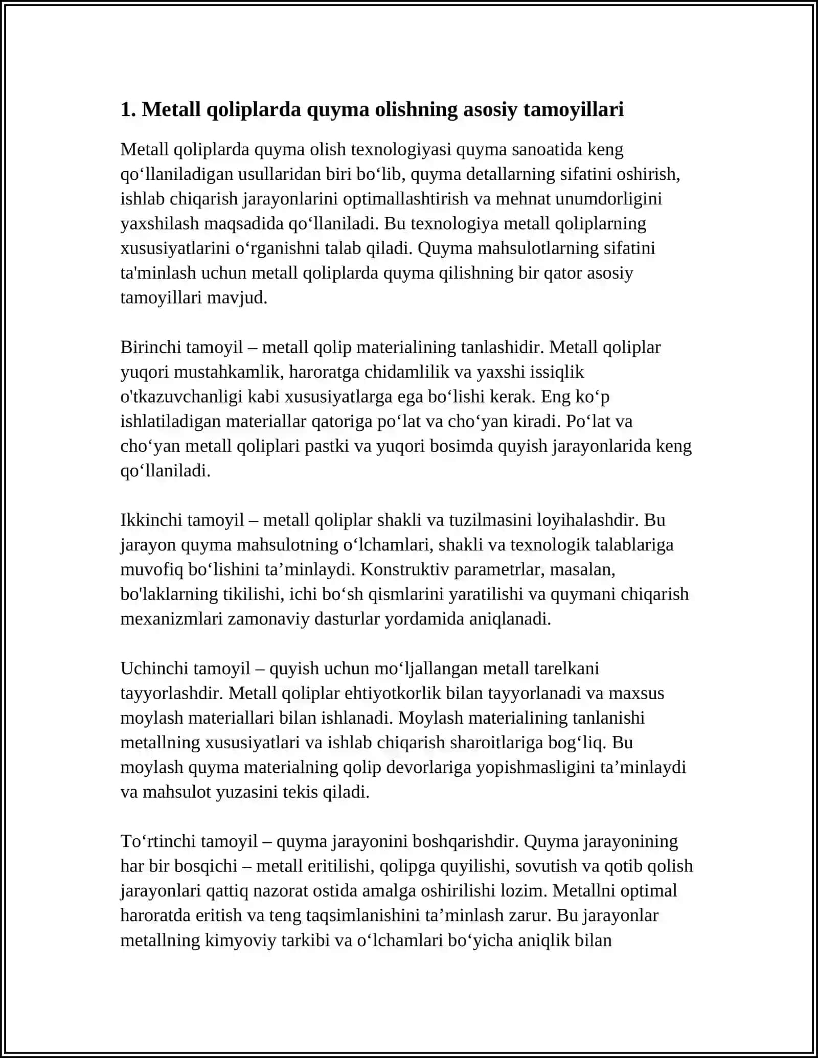 METALL QOLIPLARDA QUYMA OLISH TEXNOLOGIYASI 3