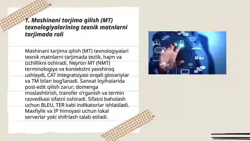 Neyron mashinani tarjima (NMT) va an'anaviy MT farqlari texnik matnlarda 3