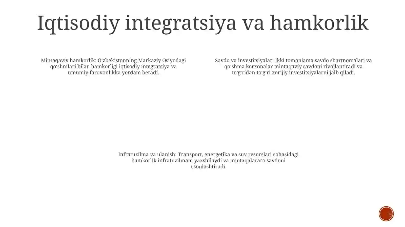 O'Zbekistonning Markaziy Osiyo Davlatlari Bilan O'Zaro Hamkorligi 3