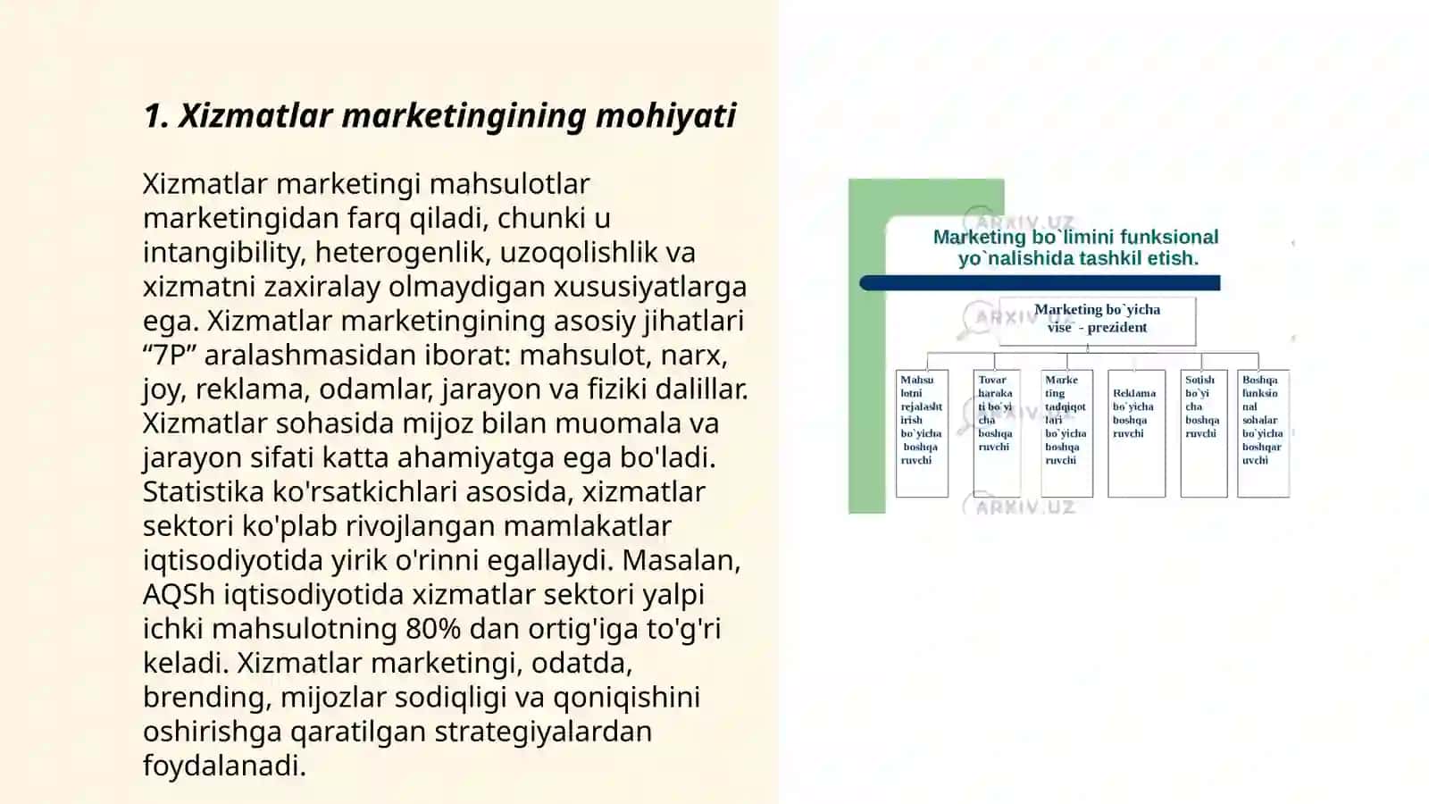 Xizmatlar marketingi va ularning xususiyatlari 3