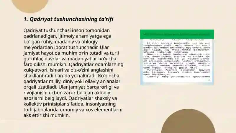 Qadriyat tushunchasining ma'nosi va uning umumiy tavsifi 3