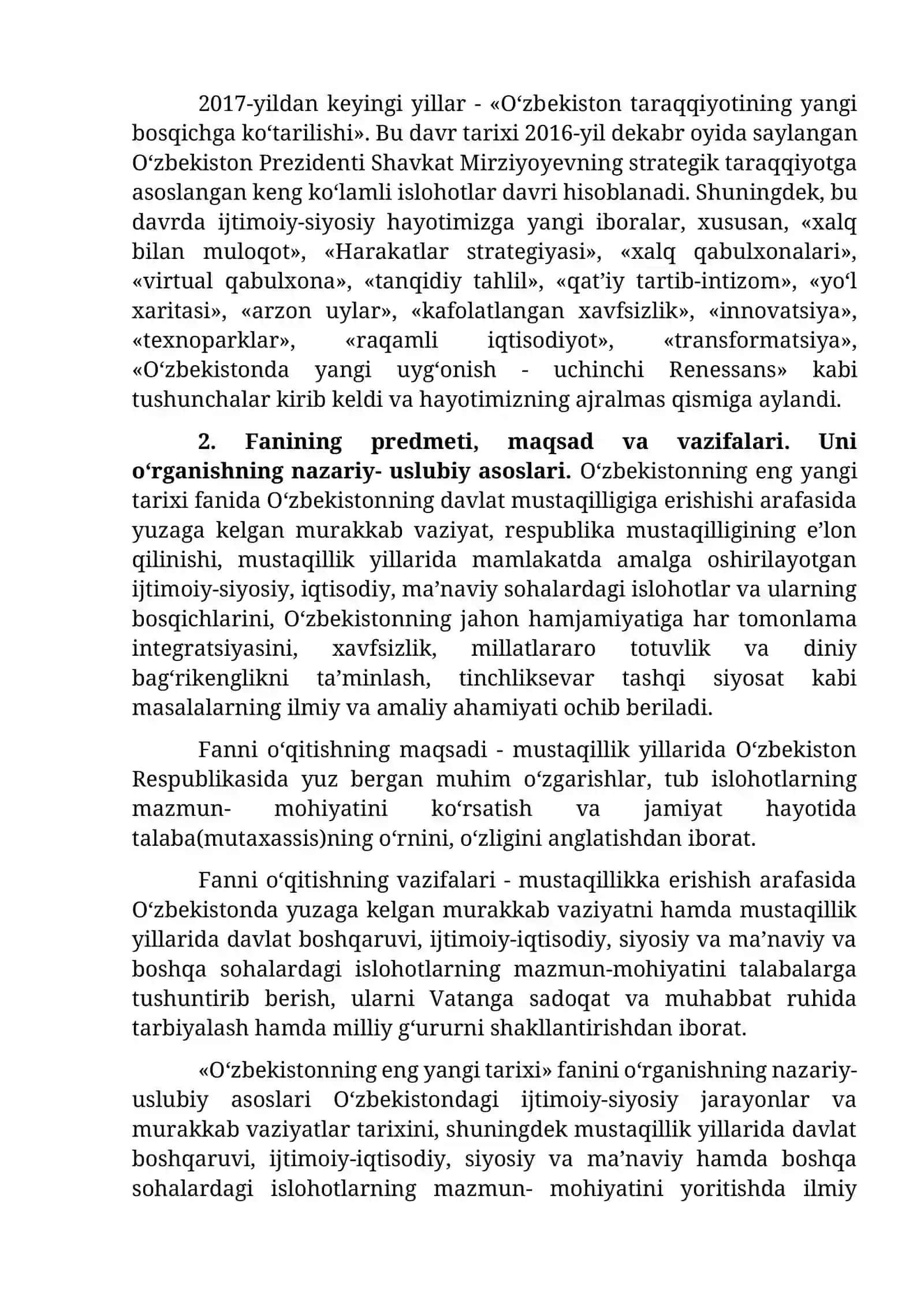 1-mavzu: Kirish. «O‘zbekistonning eng yangi tarixi» o‘quv fanining predmeti, maqsadi va vazifalari, nazariy-metodologik tamoyillari 3