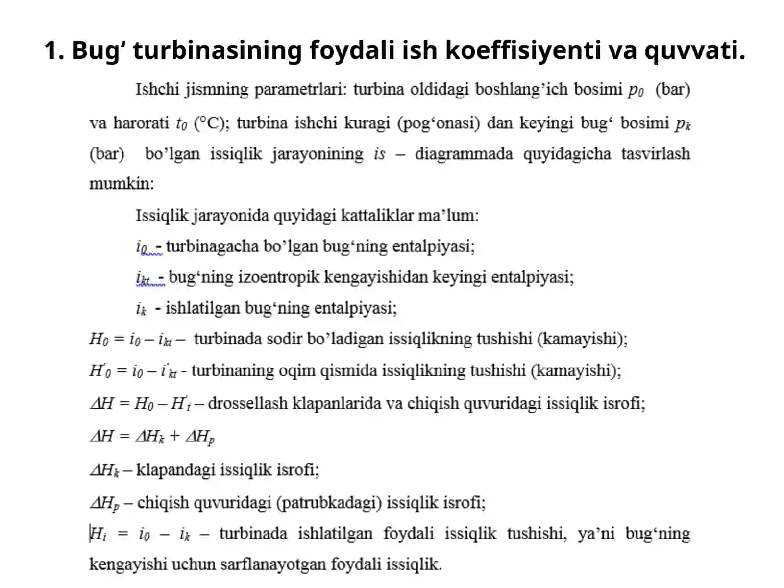 Bug‘ turbinasining fоydali ish kоeffisiyеnti(fik) 3