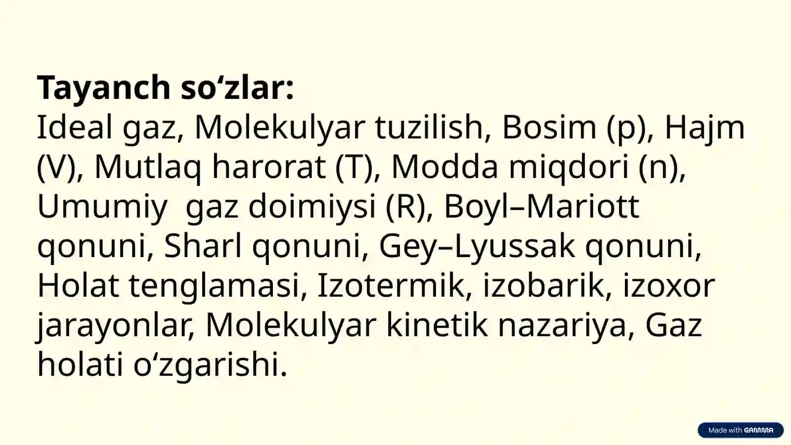 Ideal Gaz Holati Tenglamasi:
Koinot Sirlari Kaliti 3
