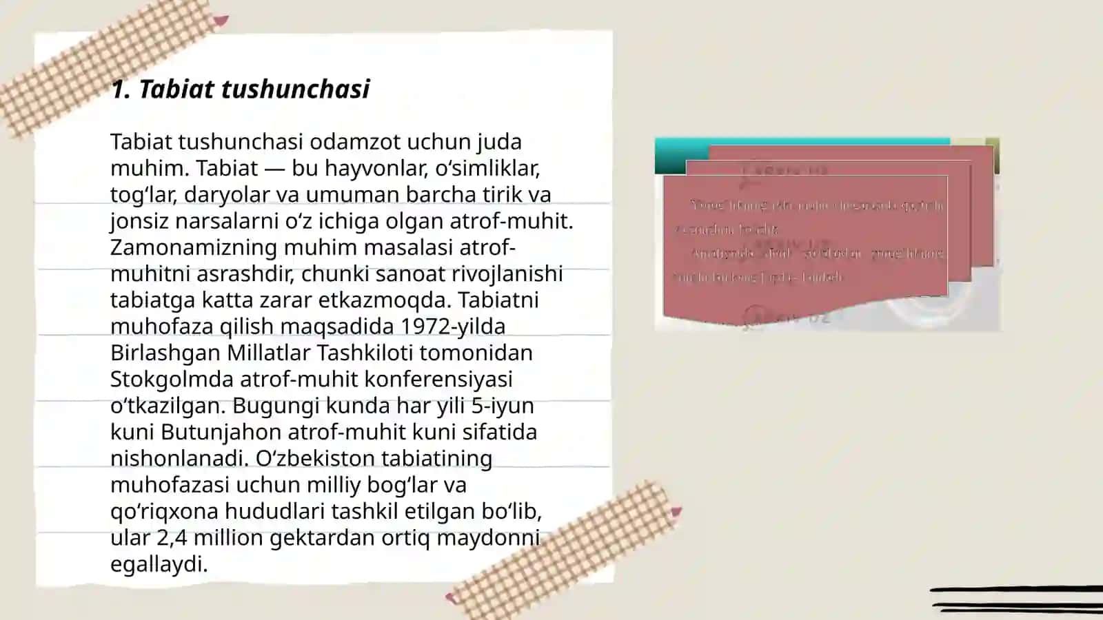 Tabiat haqida asosiy tushuncha bor va tabiat komponentlari 3