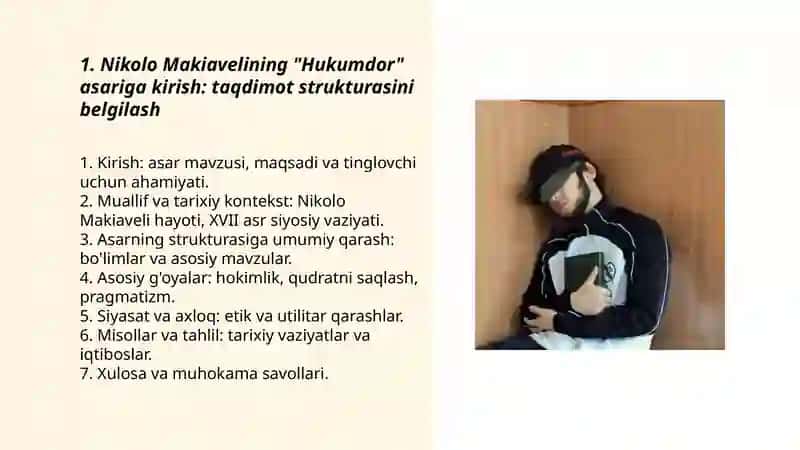 Nikolo Makiavelining "Hukumdor" asari boycha taqdimot 3