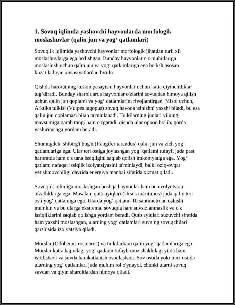 SOVUQ VA ISSIQ IQLIMDA YASHOVCHI HAYVONLARNING MOSLASHINUVI 3
