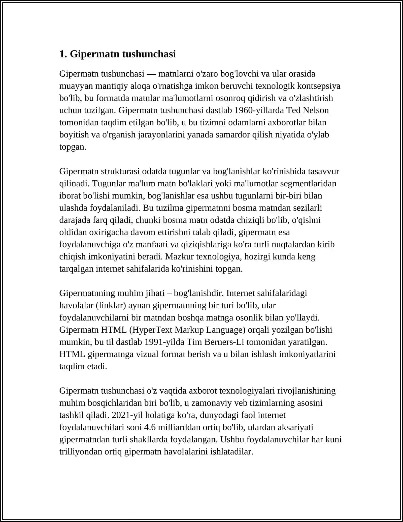 GIPERTEKST, GIPERMUROJIAT VA GIPRMEDIA TUSHUNCHALARINI TAVSIFLASH 3