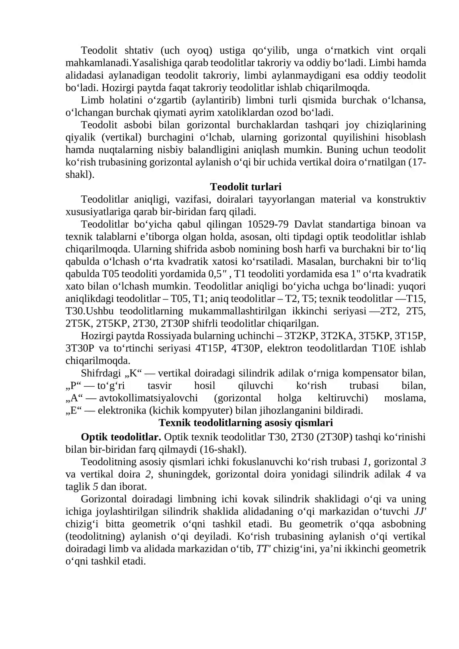 Teodolitlar. Gorizontal va vertikal burchak o'lchash. Joyda masofani o'lchash 3