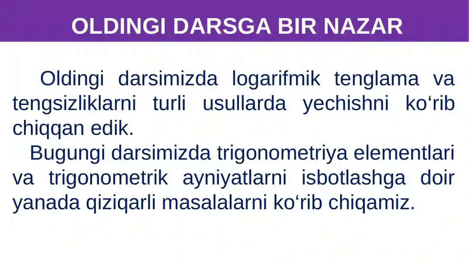 Trigonometriya   elementlari.  Trigonometrik   ayniyatlar 3