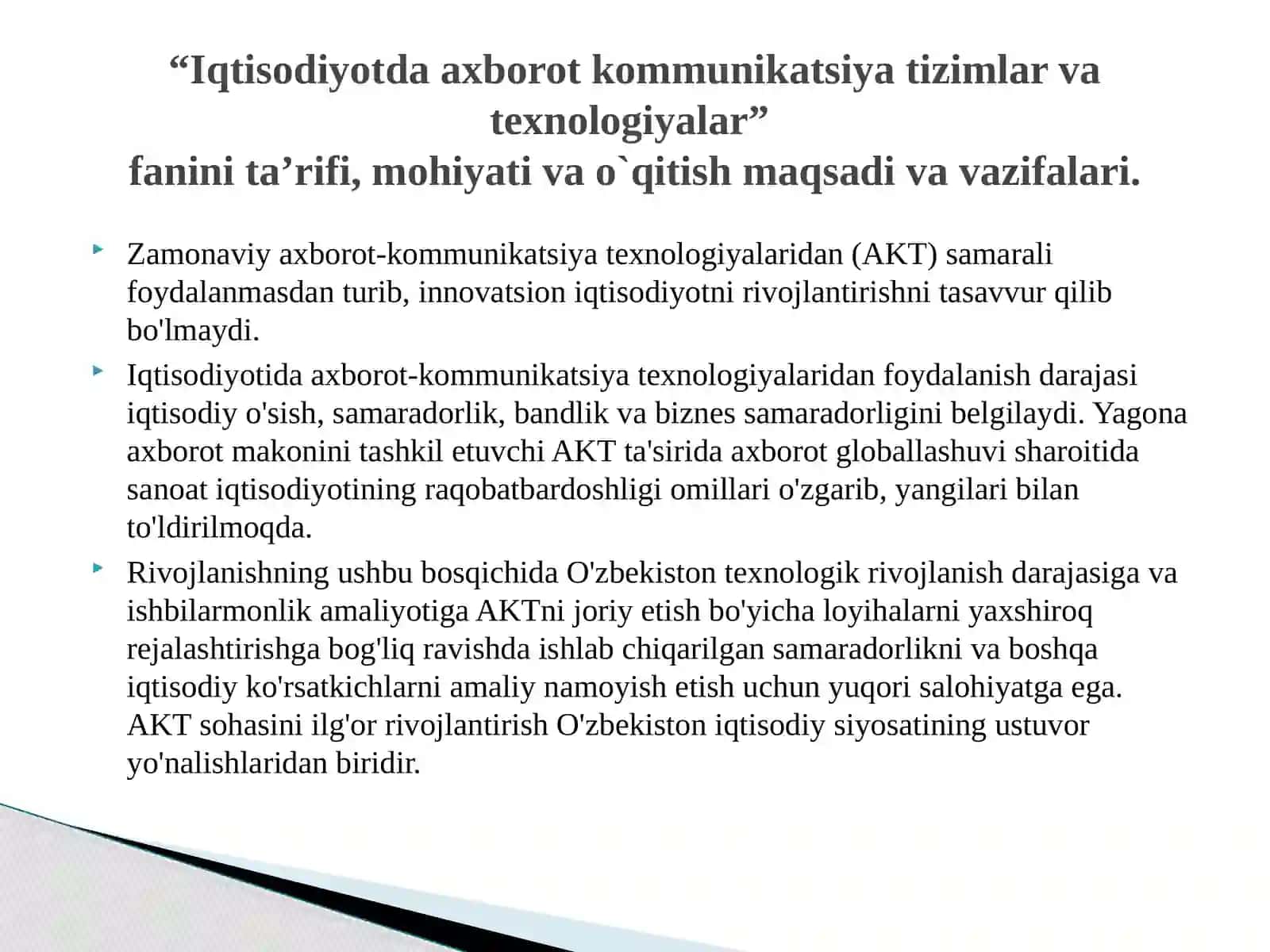 IQTISODIYOTDA AXBOROT-KOMMUNIKATSIYA TEXNOLOGIYALARI VA TIZIMLARI 3