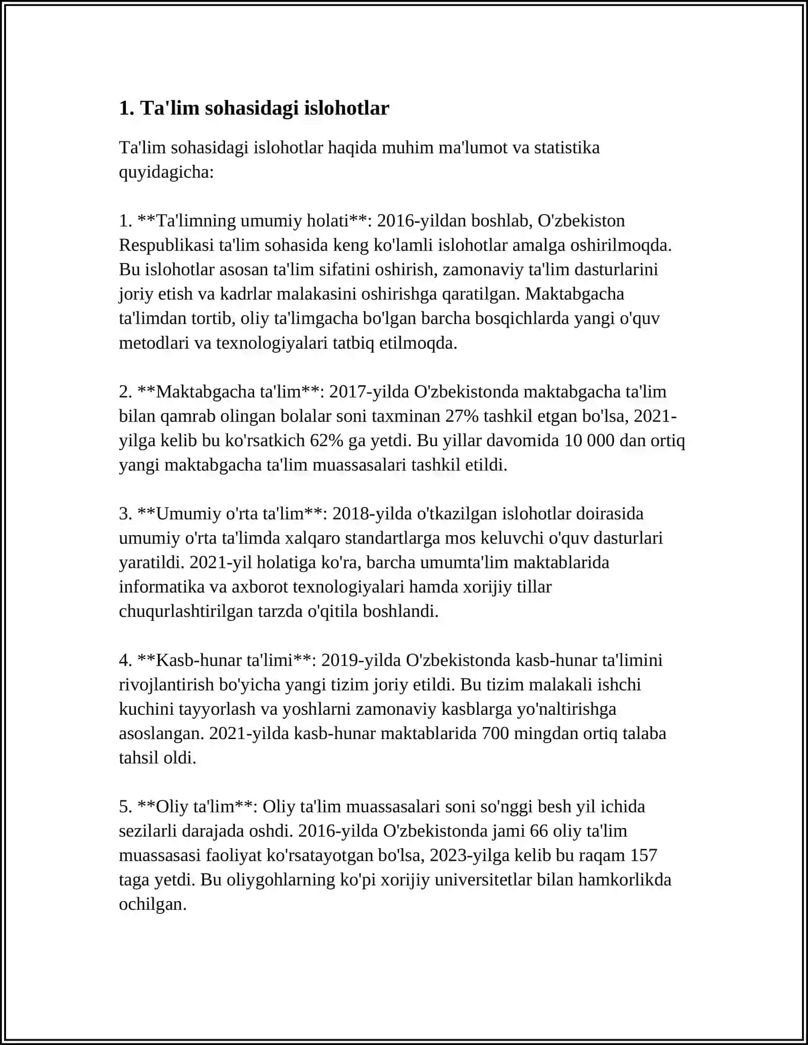 O’ZBEKISTONDA IJTIMOIY SOHADA AMALDA OSHIRILYOTGAN O’ZGARISHLARNING MAZMUNI VA MOHIYATI 3