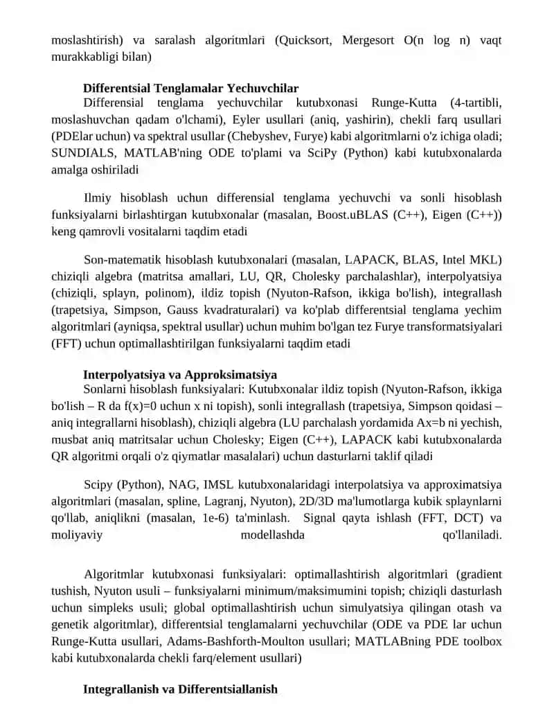 Algoritmlar kutubxonasi. Sonli hisoblash funksiyalarining kutubxonasi 3