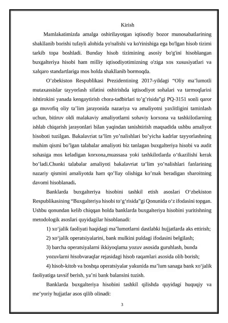 Banklarda buxgalteriya hisobini tashkil qilishning huquqiy asoslar 3