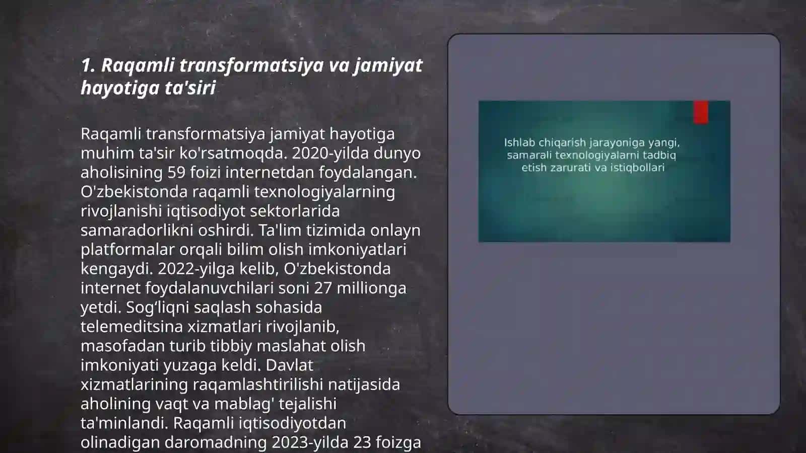 Innovasion g'oyalar va texnologiyalarni ishlab chiqarishga, jamiyat hayotiga izchil tatbiq etish 3