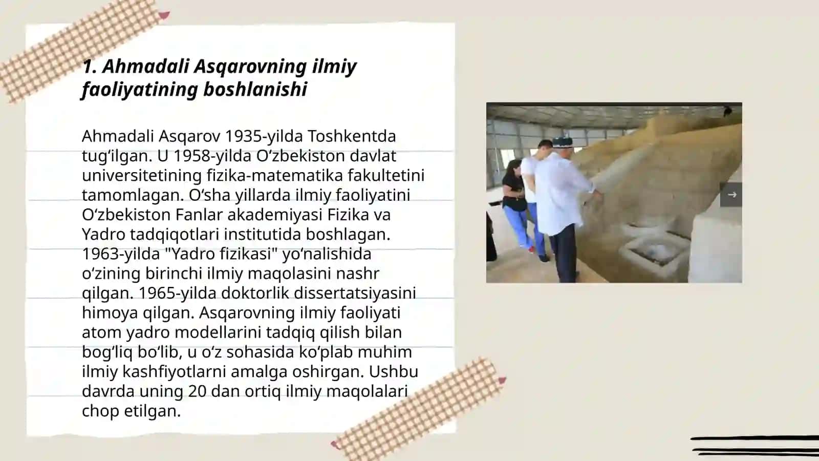 Ahmadali Asqarovning oʻzbek arxeologiyasiga qoʻshgan hissasi 3