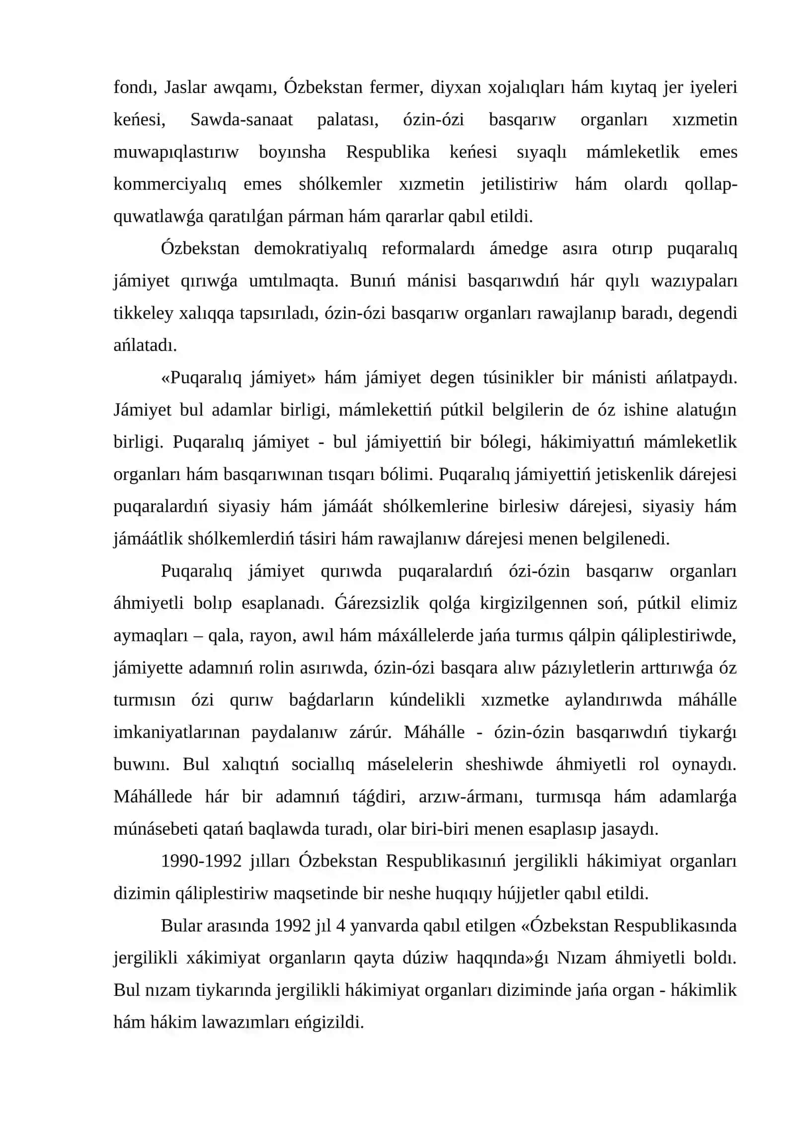 6-Tema. Ózbekstanda demokratiyalıq, puxaralıq jámiyet tiykarlarınıń qáliplesiwi, ámelge asırılǵan siyasiy reformalar 3