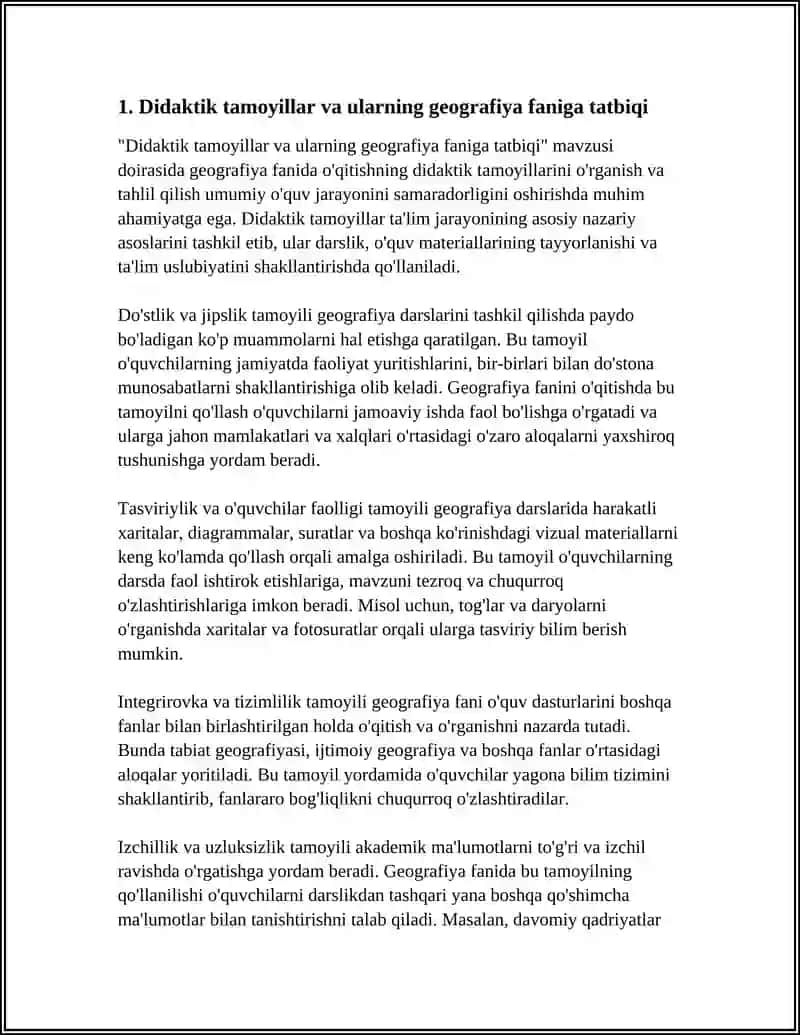 GEOGRAFIYA FANIDA O'QITISHNING DIDAKTIK TAMOYILLARINI O'RGANISH VA TAHLIL QILISH 3