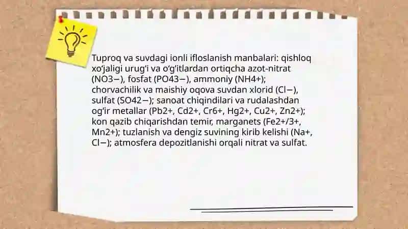 Tuproq va suvdagi ionli ifloslanish manbalari va turlari 3