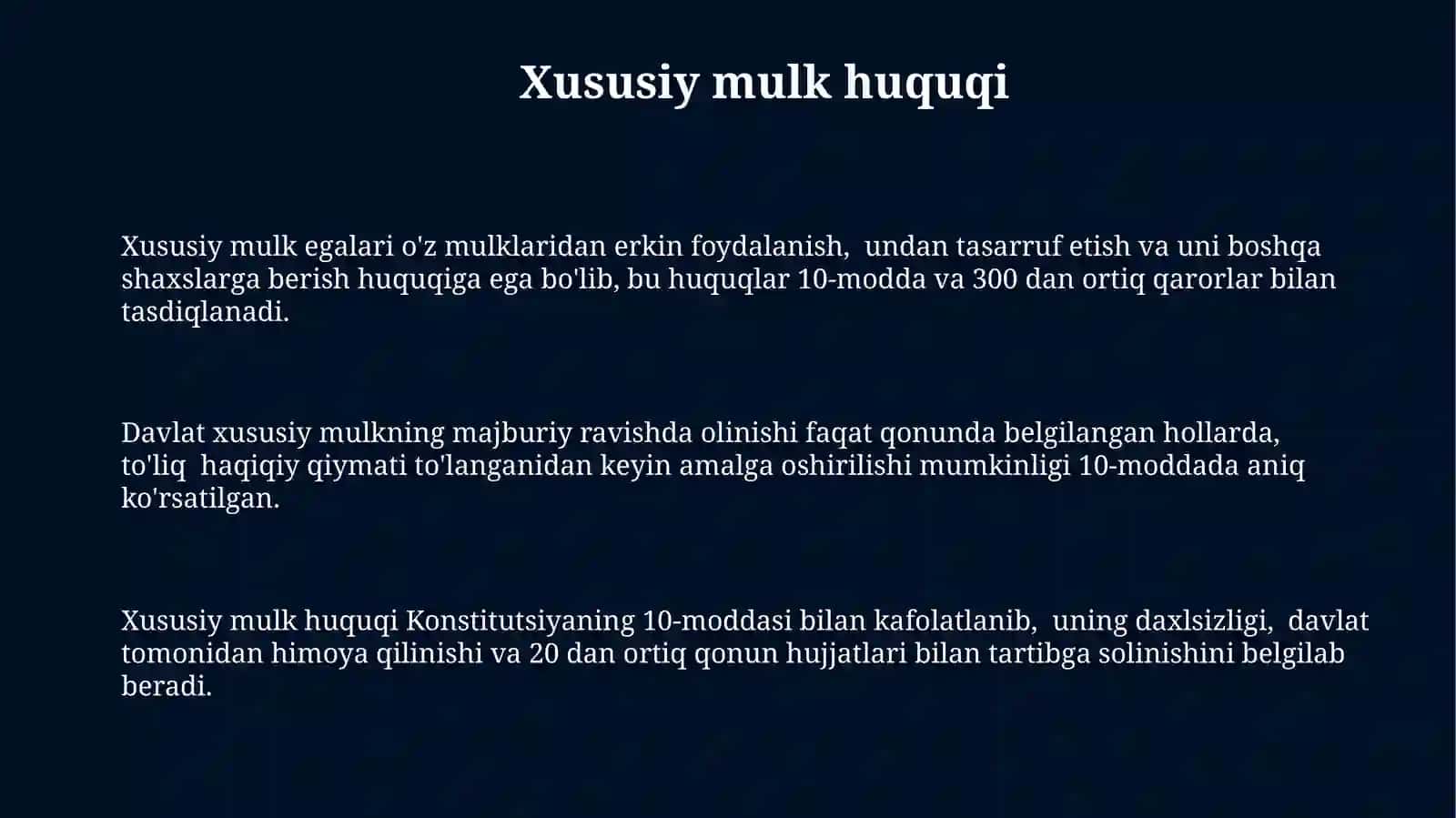 O’zbekiston Respublikasi Konstutsiyasi 10-modda 3
