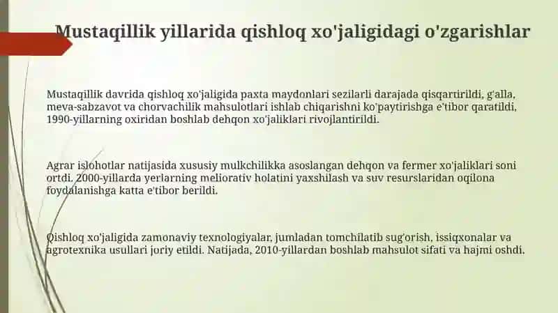 Mustaqillik yillarida qishloq xo'jaligi 3