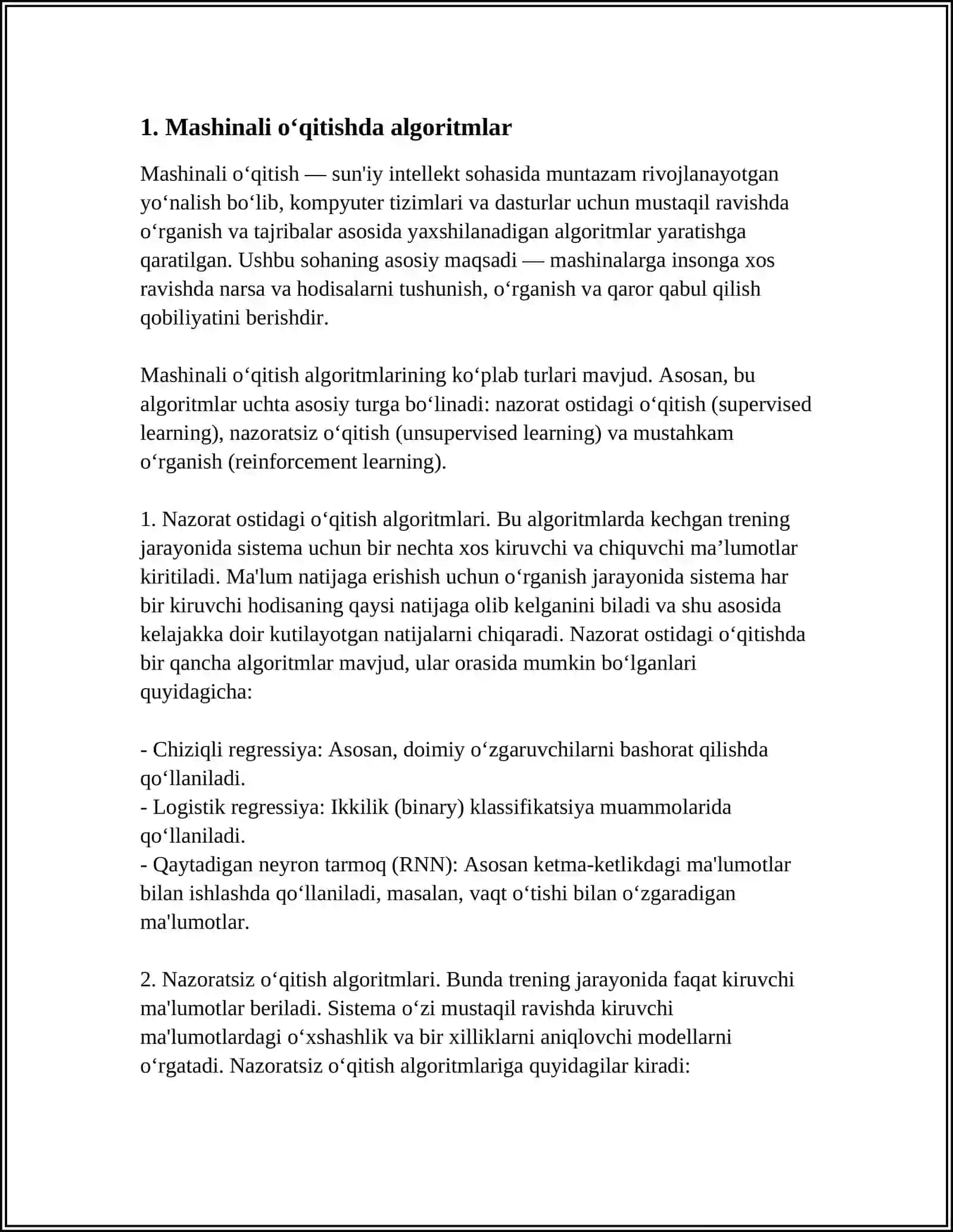 MASHINALI ÒQITISH VA MA'LUMOTLARNI INTELLEKTUAL TAHLILI 3