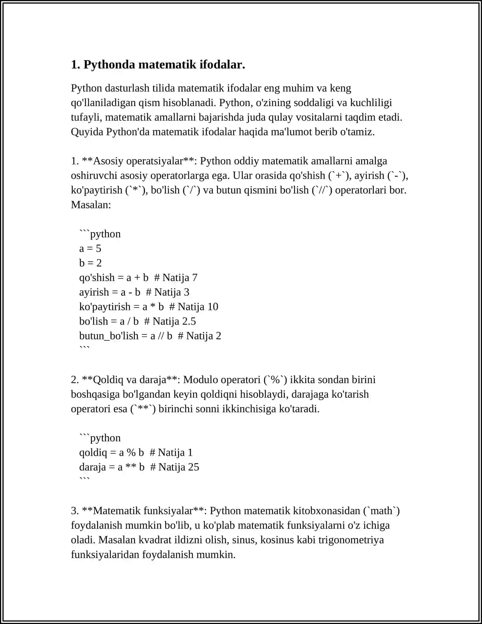 PYTHONDA MATEMATIK FUNKSIYA VA IFODALAR BILAN ISHLASH KUTUBXONASI 3