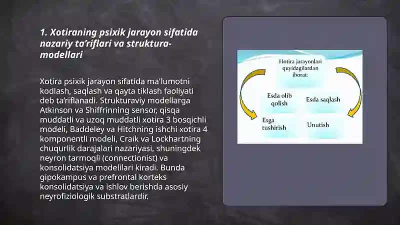Xotiraning psixik jarayon sifatida o'rganilishi 3