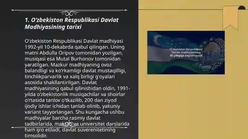Oʻzbekiston Respublikasi Davlat Madhiyasi 3