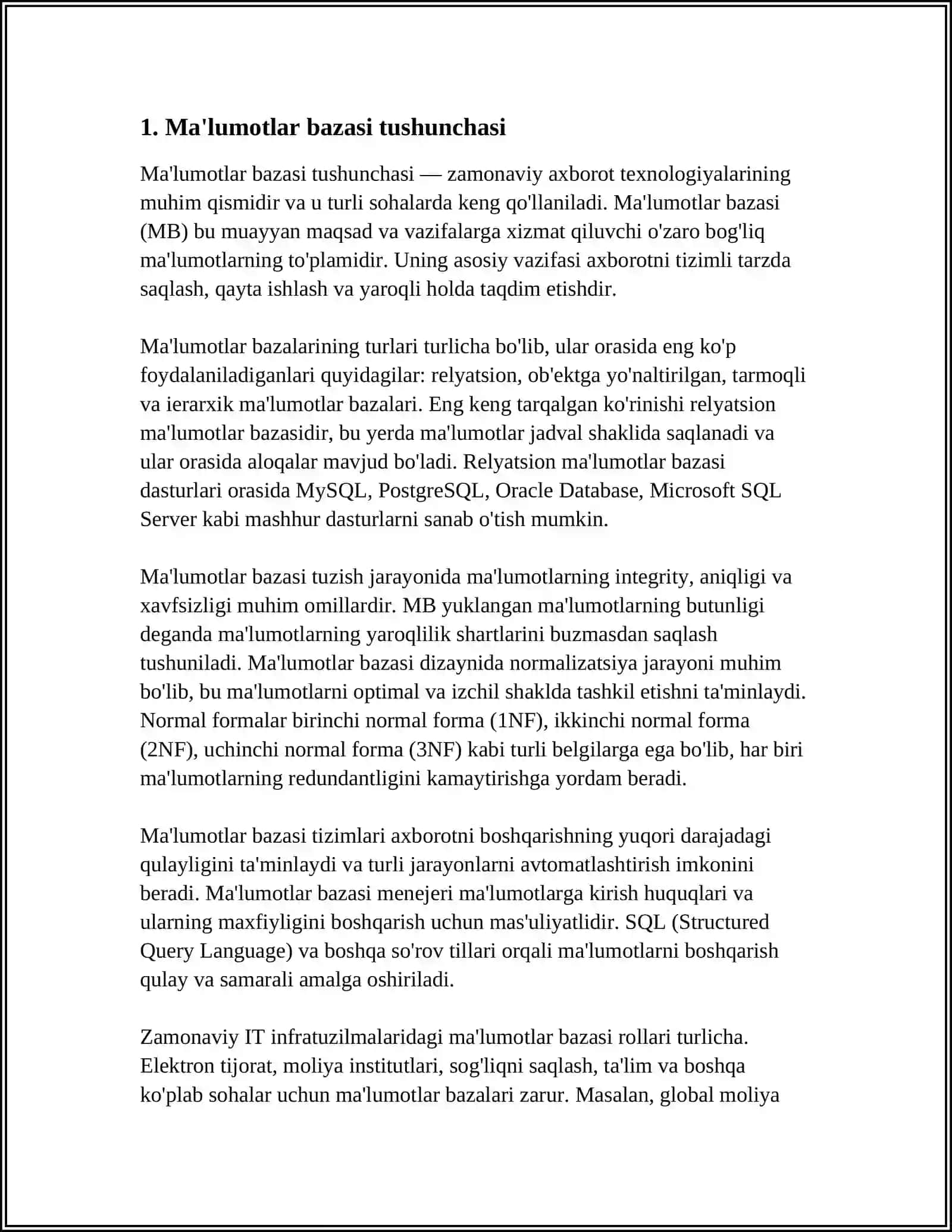 MICROSOFT ACCESS DASTURIDA MA’LUMOTLAR BAZASINI YARATISH VA ULARNI BOSHQARISH 3
