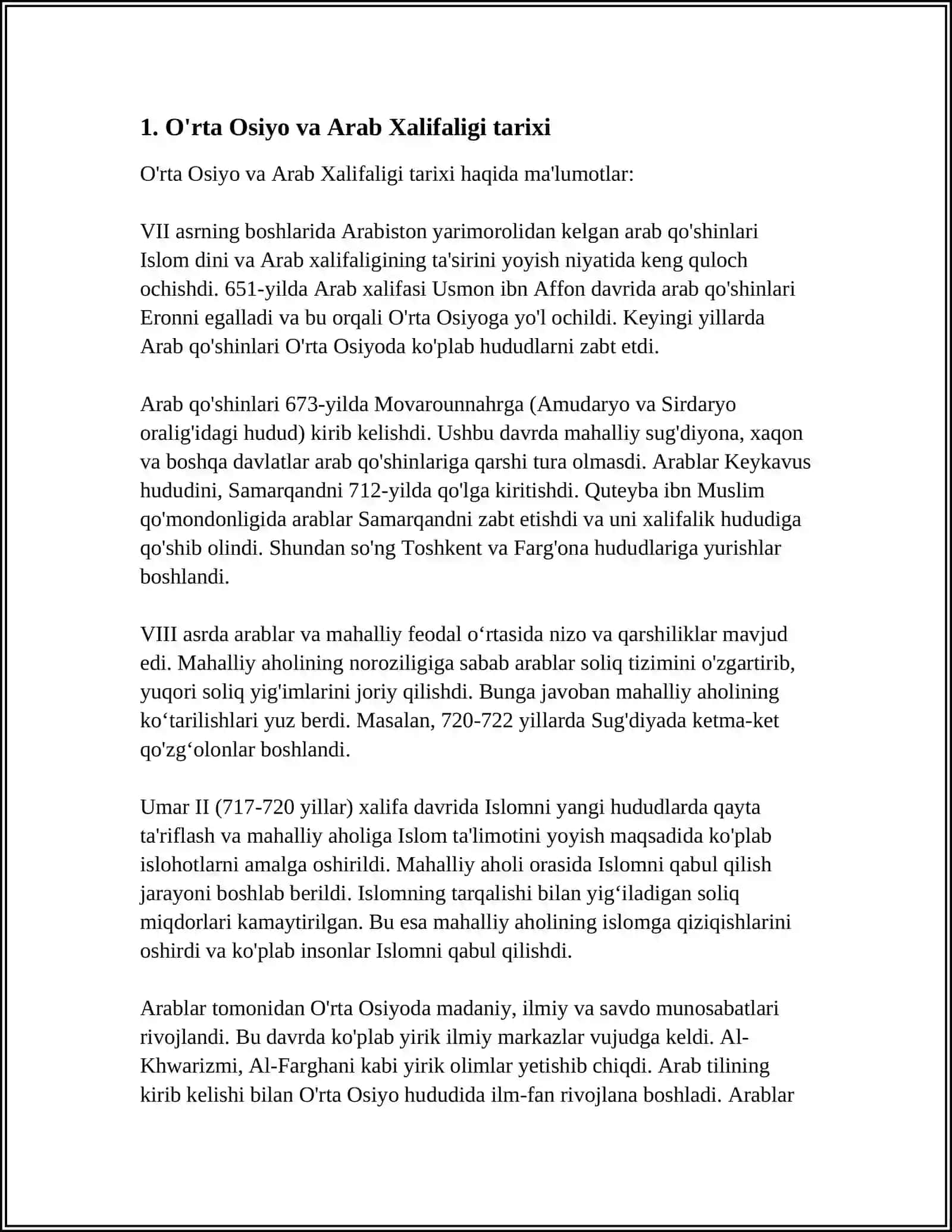 O'rta Osiyo Arab Xalifaligi Davrida 3